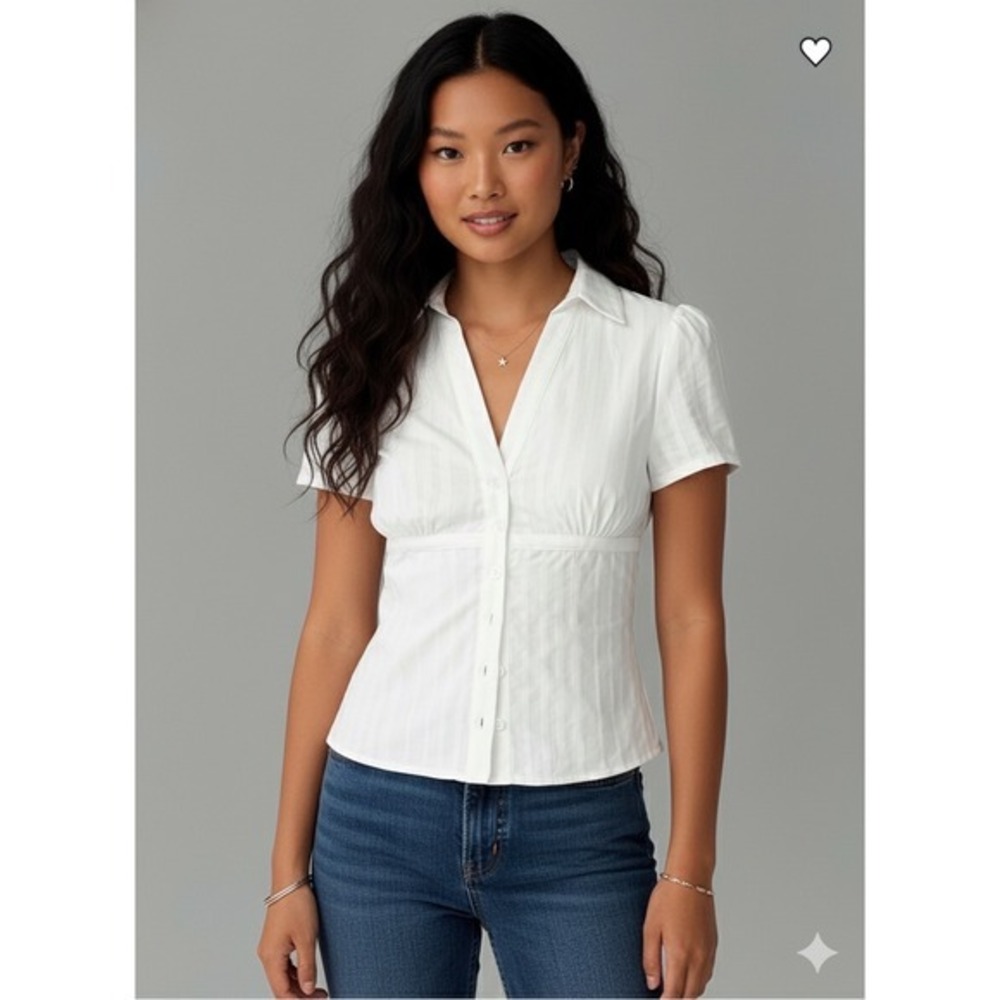 SOLD Princess Polly White Empire Waist Short Sleeve Button Down Blouse 
US 6